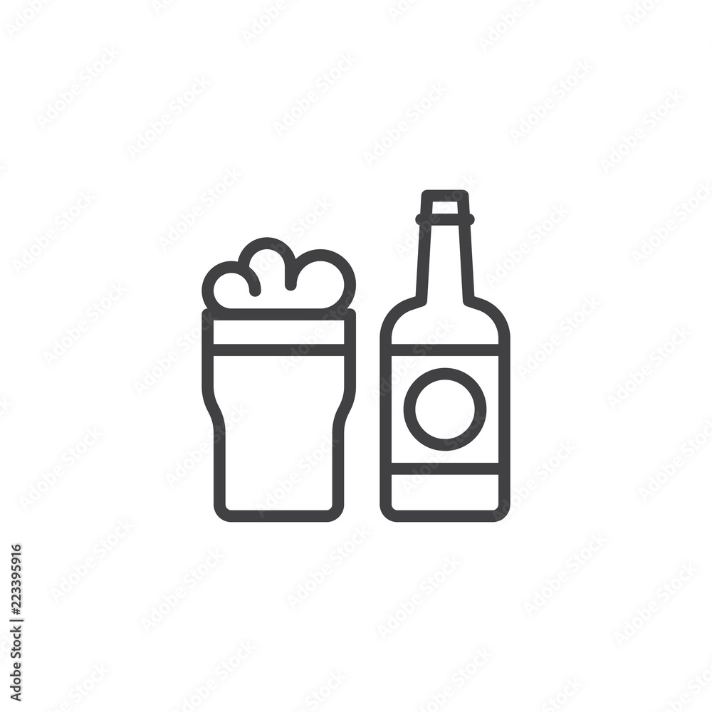 Beer bottle and glass outline icon. linear style sign for mobile concept and web design. Pint of beer glass simple line vector icon. Symbol, logo illustration. Pixel perfect vector graphics Beer bottle and glass outline icon. linear style sign for mobile concept and web design. Pint of beer glass simple line vector icon. Symbol, logo illustration. Pixel perfect vector graphics