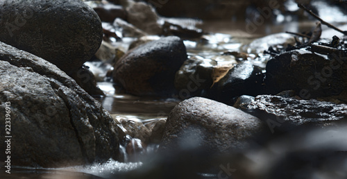Small stream flowing through rocks taken with long exposure