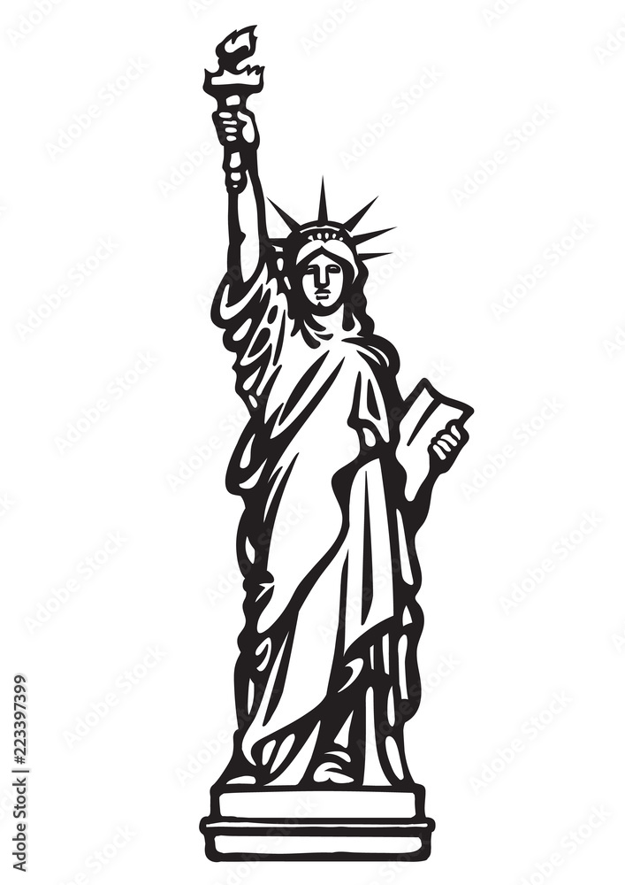 The Statue of Liberty New York city.Black and white skethc.Hand drawn vector