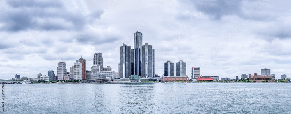 Business part of the city, view from the embankment of the Detroit River