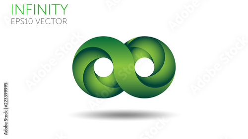 Infinity symbol vector illustration. Loop neverending shape, modern style. Green color with shadows. Isolated on white background. EPS10.