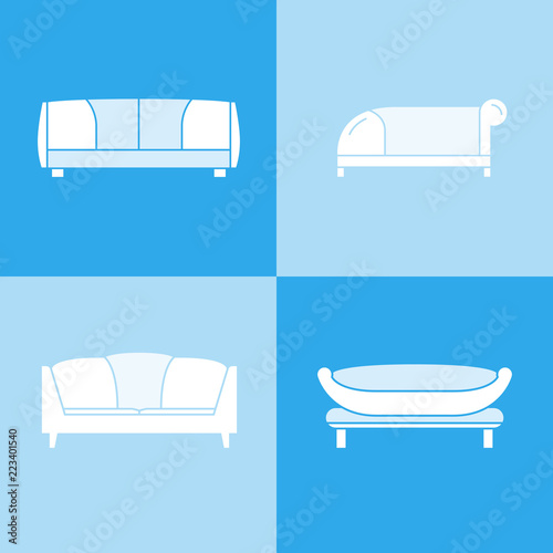 sofa and couch icons in blue 