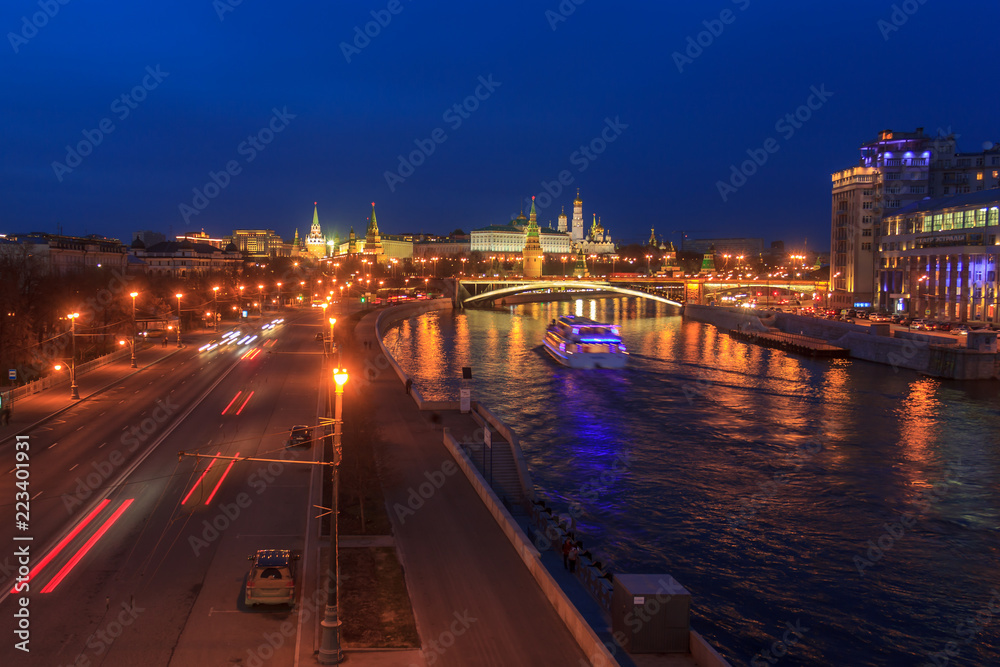 View of Moscow Kremlin at evening .