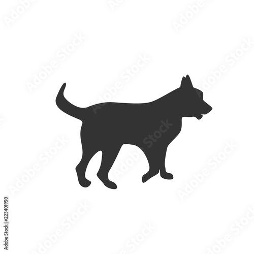 Dog. Stroll. Silhouette isolated on white background. Icon. For your design