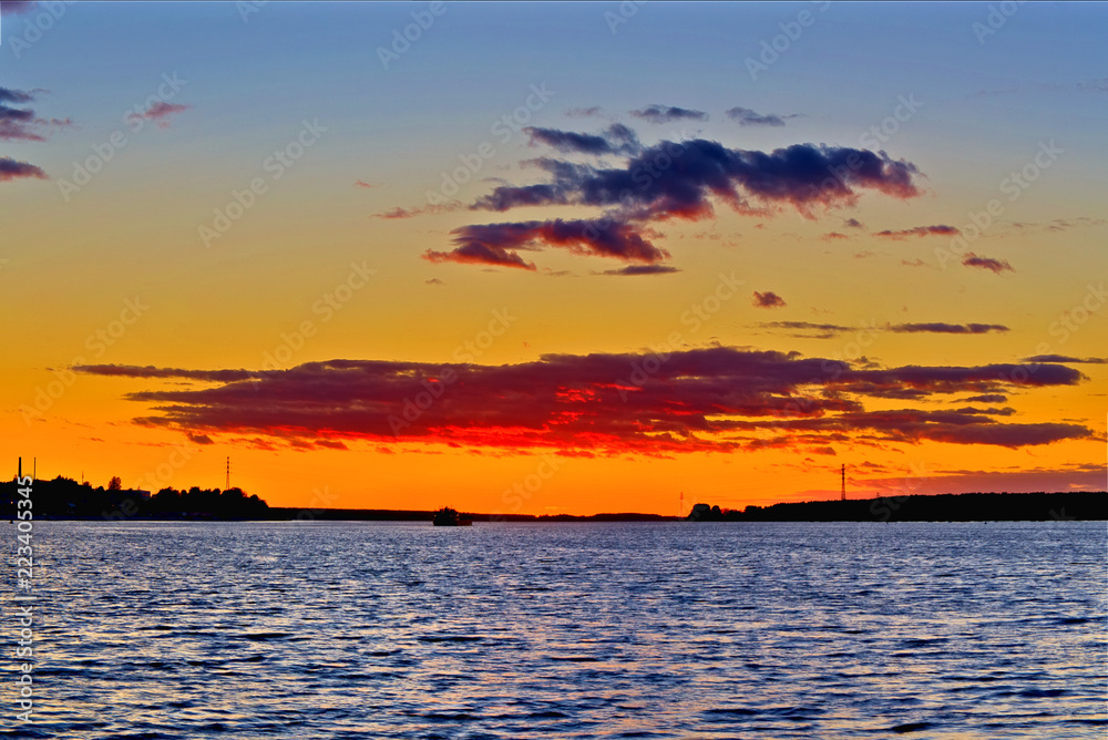 Sunset on the Volga River in Kostroma, Russia. Sunset on the Volga River in Kostroma, Russia.
