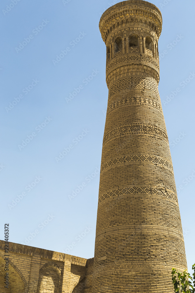 The Great Gaukushon Minaret decorated with the patterns made of bricks, Bukhara, Uzbekistan