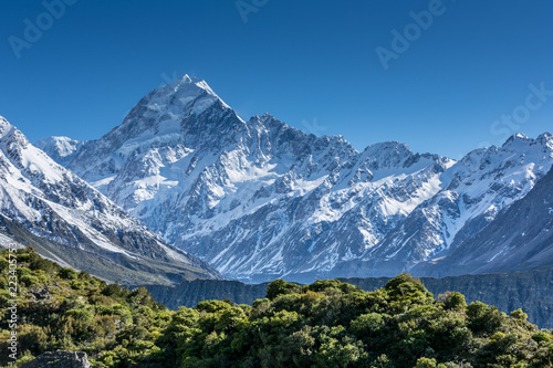 Mount Cook Aoraki  New Zealand on a clear summer day