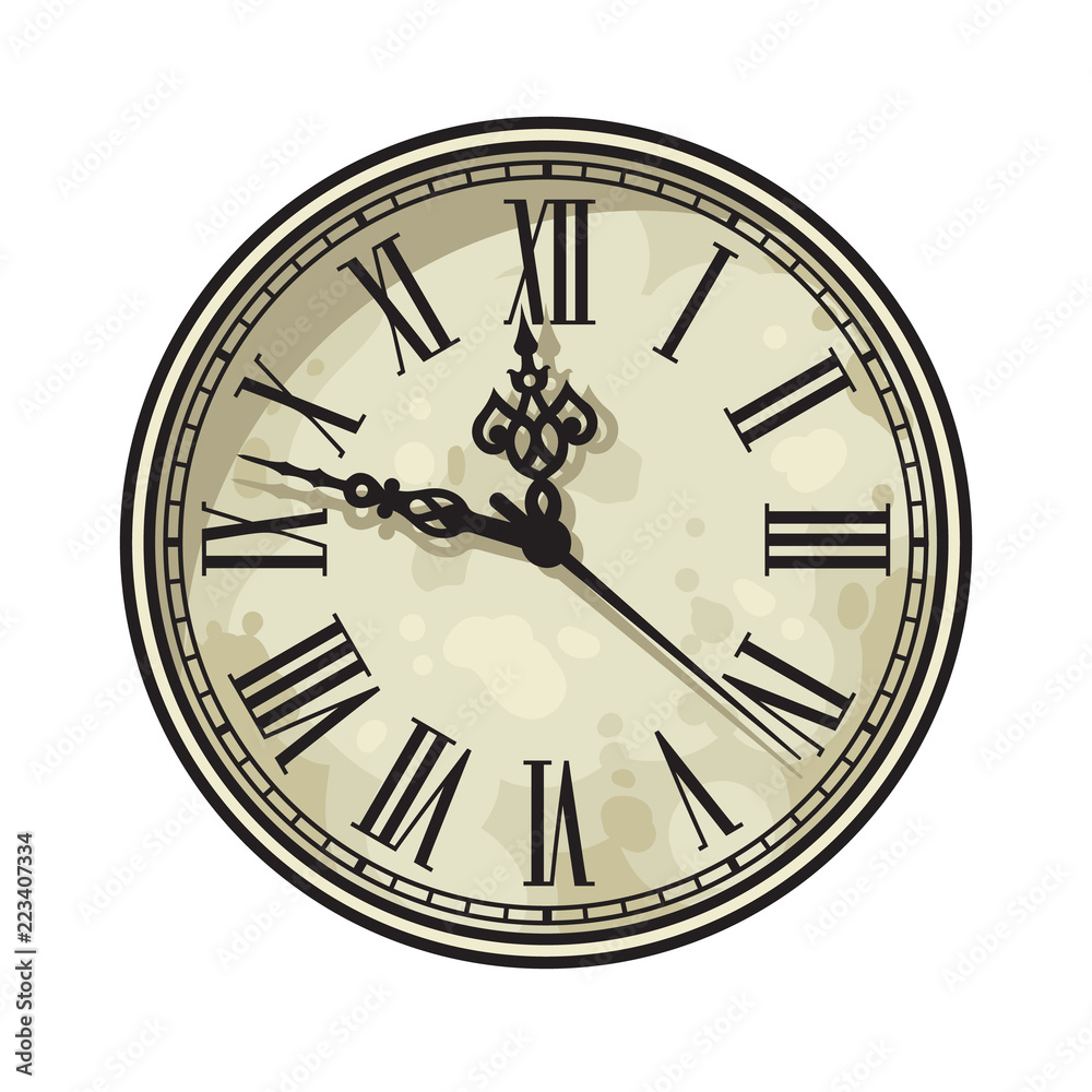 Vintage clock face with Roman numerals. Vector illustration. vector de Stock Adobe Stock