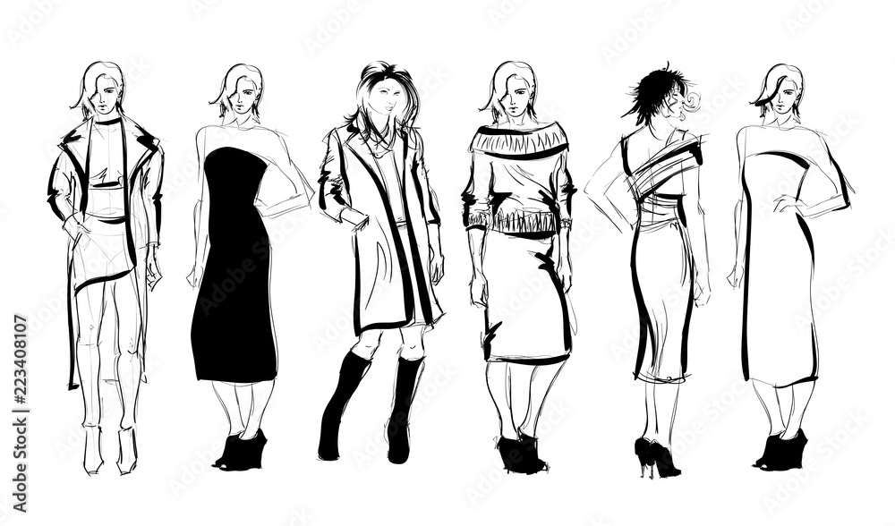Sketch. Fashion Girls on a white background. Vector illustration. Sketch. Fashion Girls on a white background. Vector illustration.