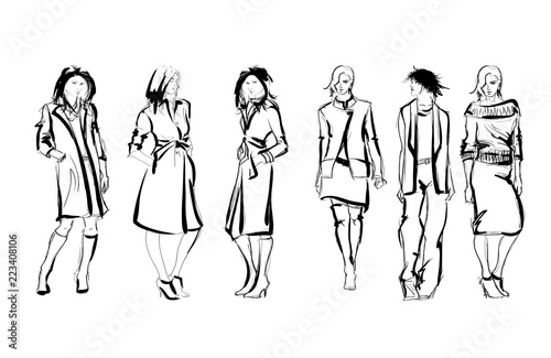 Wallpaper Mural Sketch. Fashion Girls on a white background. Vector illustration. Torontodigital.ca