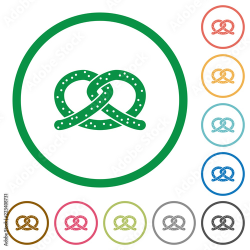 Salted pretzel flat icons with outlines