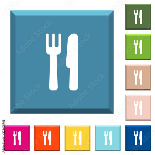 Cutlery white icons on edged square buttons