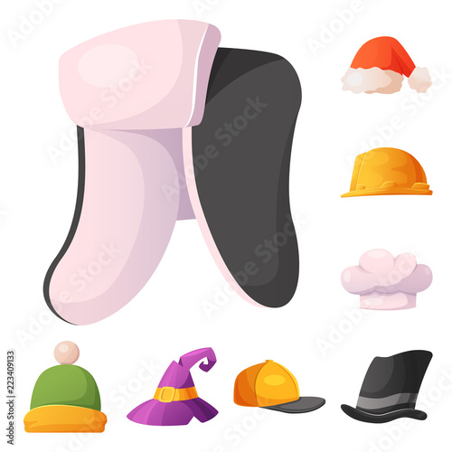Vector design of headgear and cap logo. Set of headgear and accessory vector icon for stock.