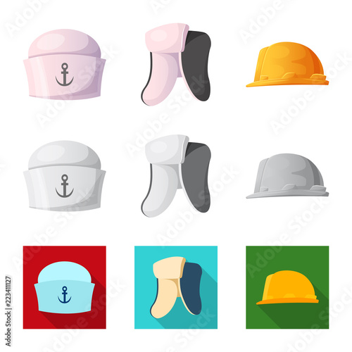 Isolated object of headgear and cap symbol. Set of headgear and accessory stock symbol for web.