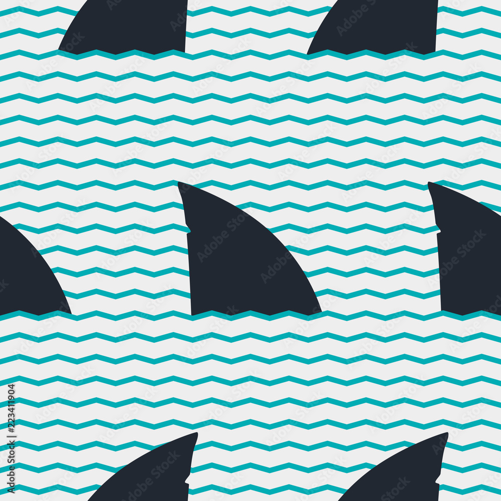 Naklejka premium Shark fins seamless pattern. Vector background.