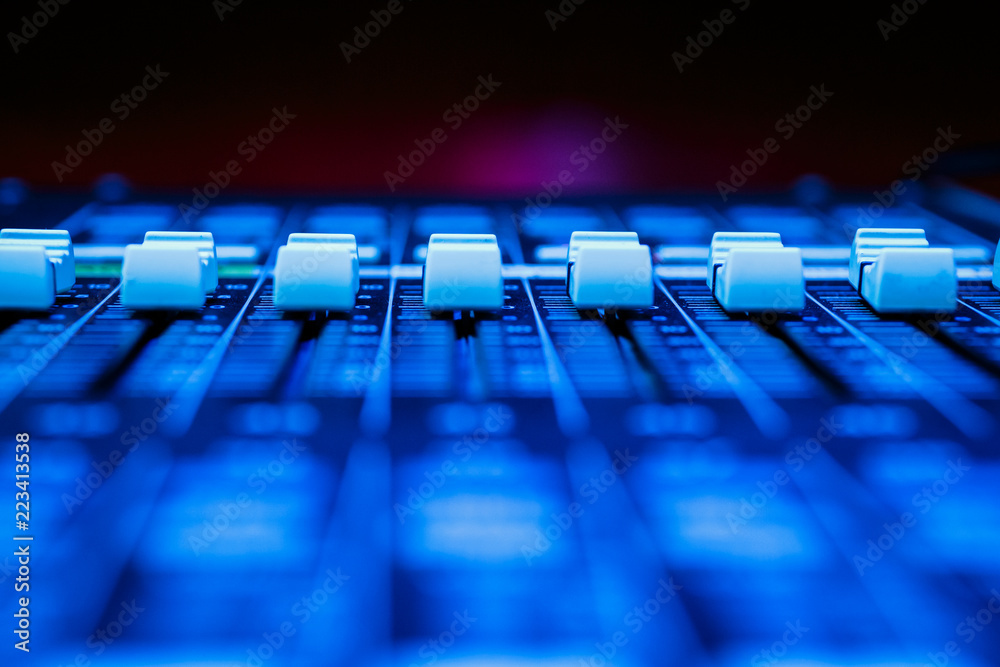 Fototapeta premium Horizontal Pro Audio Mixing Desk Faders