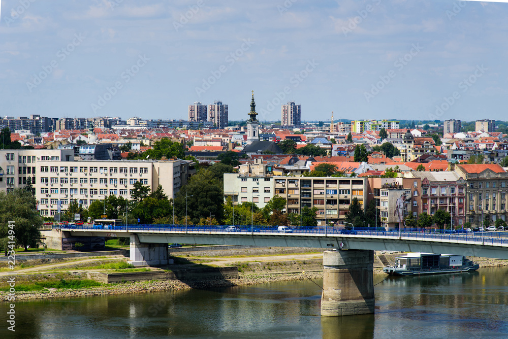 Fototapeta premium Novi Sad cityscape over the Danube river in north Serbia