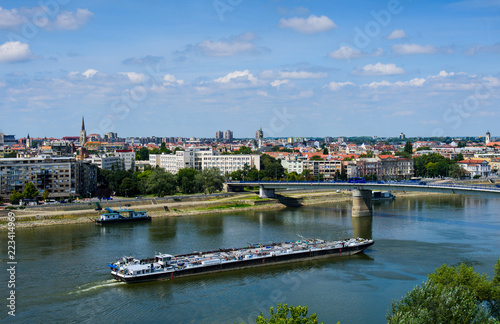 Novi Sad cityscape over the Danube river in north Serbia