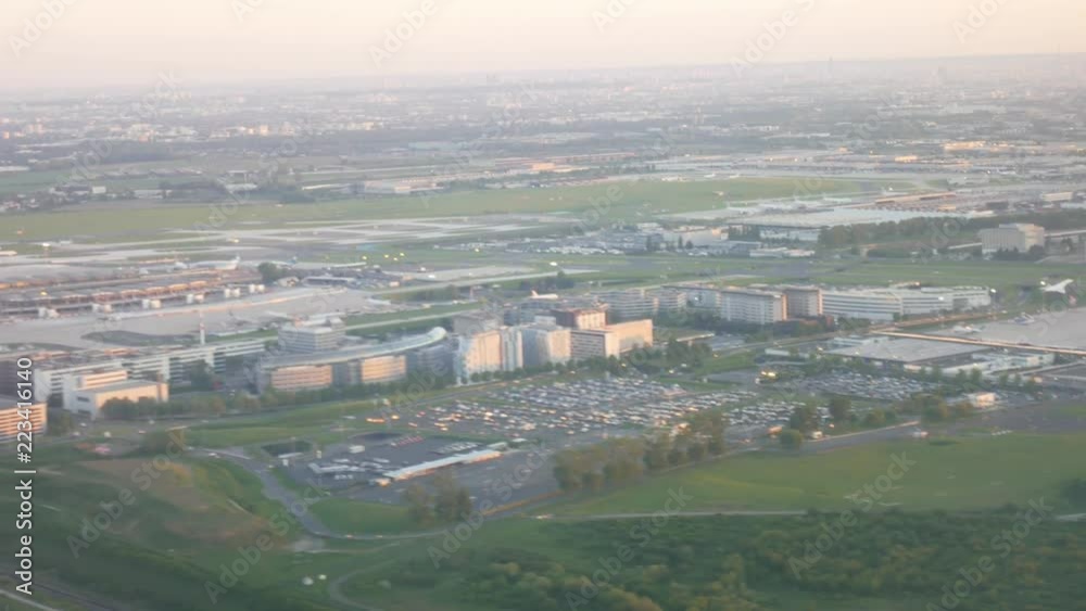 Aerial view of the beautiful France International Airport near sunset time