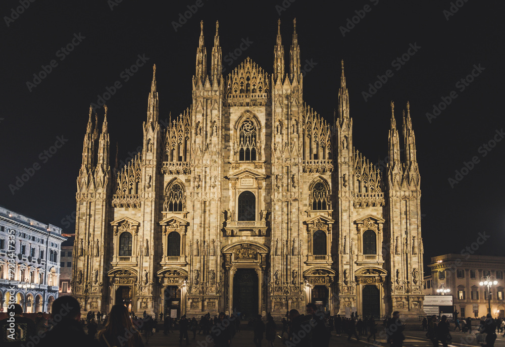 Duomo di Milano (the Cathedral of Santa Maria Nascente) - the most important example of Gothic architecture in Italy, by night