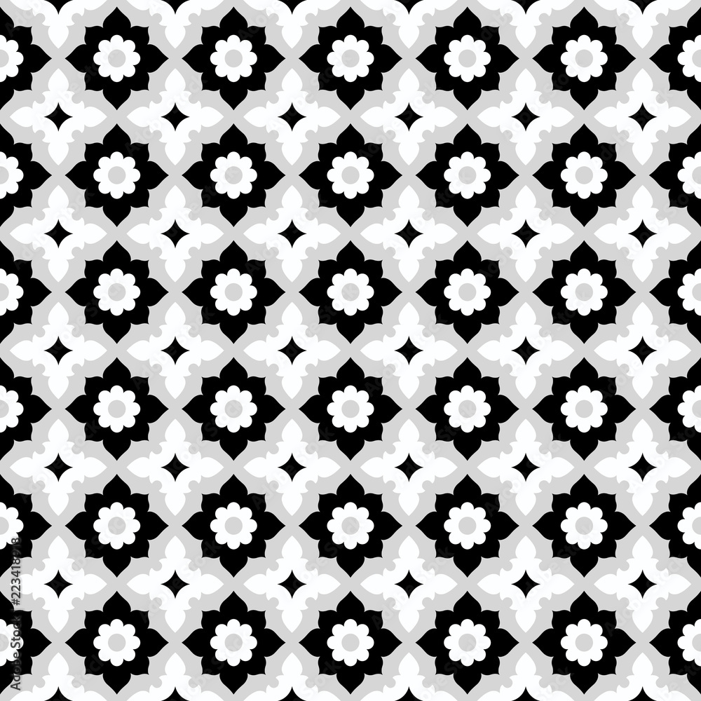 Seamless pattern geometric floral tile design.