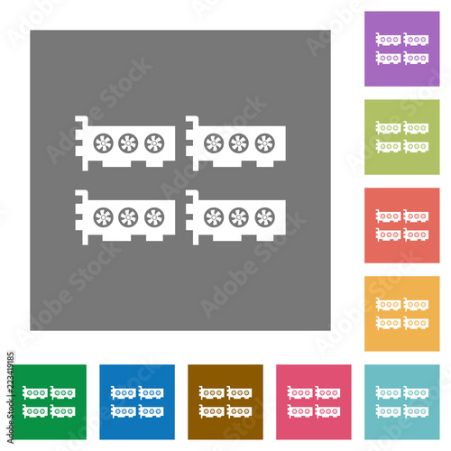 Cryptocoin mining farm square flat icons