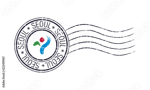 Seoul city grunge postal rubber stamp