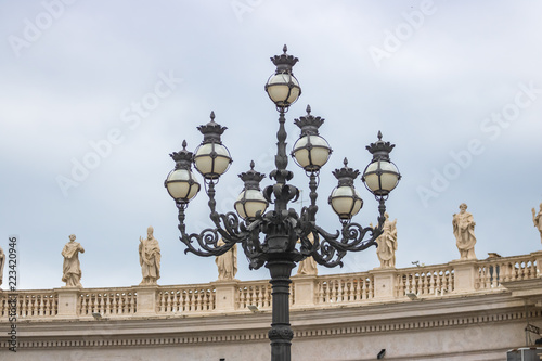 The beautiful ancient lamp decorates Saint Peter's Square in Vatican