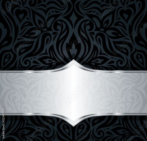 Decorative black & silver floral vintage luxury wallpaper background pattern design in vintage style