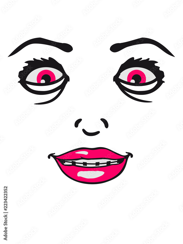 verrückt crazy wahnsinnig zahnspange girl mädchen weiblich gesicht heiß frau weiblich sexy lippen mund gesund comic cartoon clipart design cool