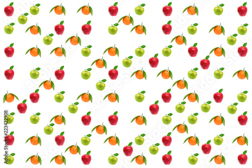 Fototapeta Naklejka Na Ścianę i Meble -  Fruits pattern. Fresh apples and oranges isolated on white