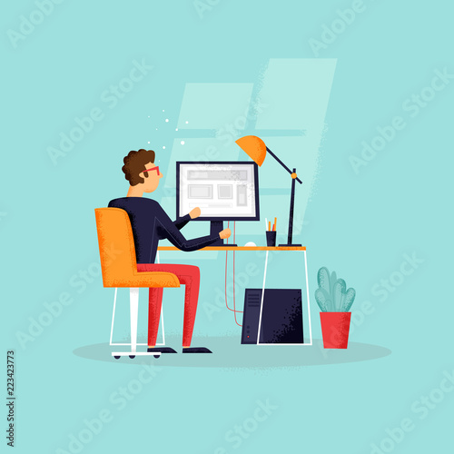 Woman delivers food in the hotel room. Flat design vector illustration. Texture