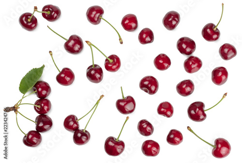 Cherry fruit isolated on white background. Top view