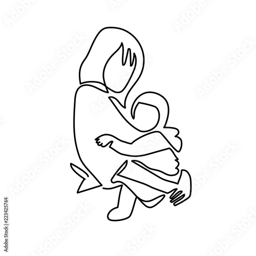 Continuous Line Drawing of Vector illustration mother with her baby in sling. Wearing baby in sling logo.