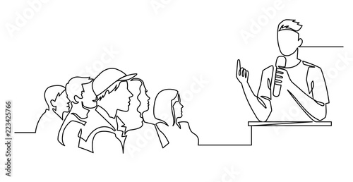 Continuous Line Drawing of Vector A speaker in front of an audience. hand drawn style vector doodle design illustrations