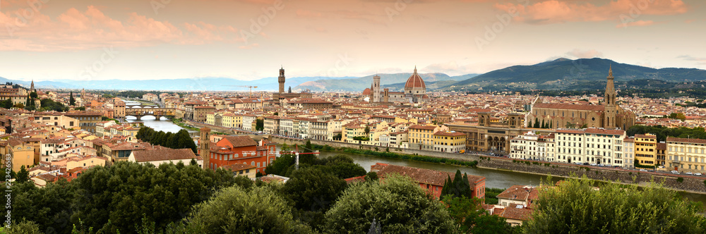 Cityscape of Florence in Italy, as seen from Piazzale Michelangelo.
