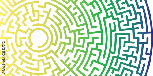 Background with graphic abstract geometry labyrinth pattern. Gradient maze circle. Gradient labyrinth. Maze symbol.