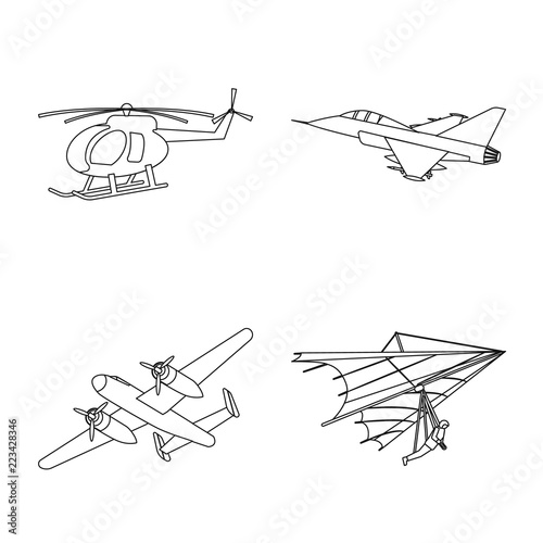 Vector design of plane and transport logo. Collection of plane and sky stock symbol for web.