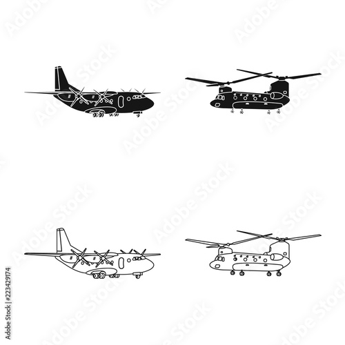 Isolated object of plane and transport symbol. Set of plane and sky vector icon for stock.