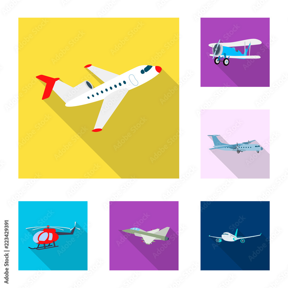 Vector design of plane and transport icon. Set of plane and sky stock symbol for web.