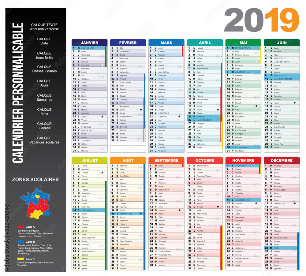 Fototapeta premium Calendrier 2019