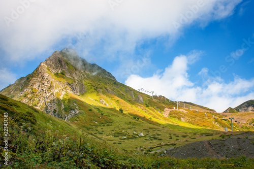 Mountain peak range landscape. Green mountain range view.