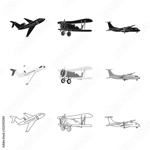 Vector design of plane and transport symbol. Collection of plane and sky vector icon for stock.