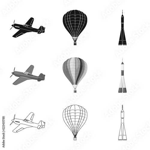 Isolated object of plane and transport sign. Collection of plane and sky stock vector illustration.