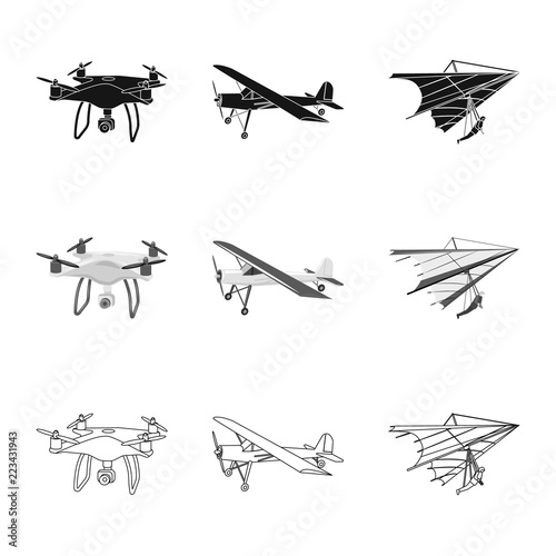 Vector illustration of plane and transport sign. Collection of plane and sky stock symbol for web.