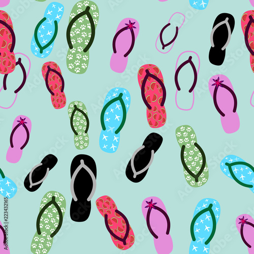 Seamless Color Summer Pattern With Flip Flops.Vector Illustration