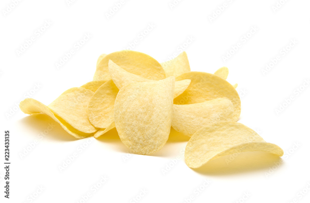 Potato chips isolated white background. Potato chips isolated white background.