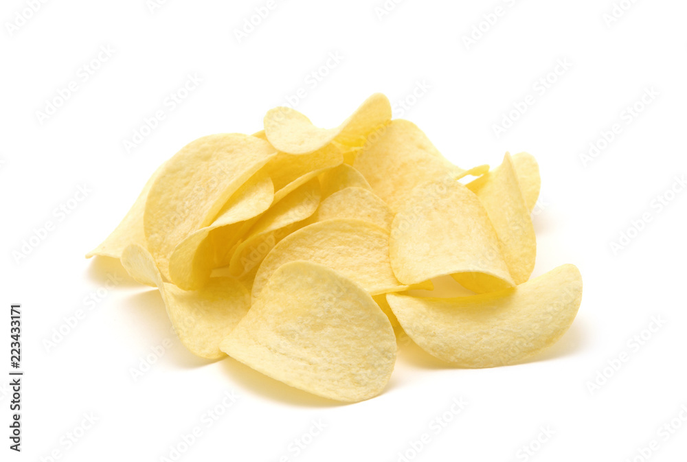 Potato chips isolated white background. Potato chips isolated white background.