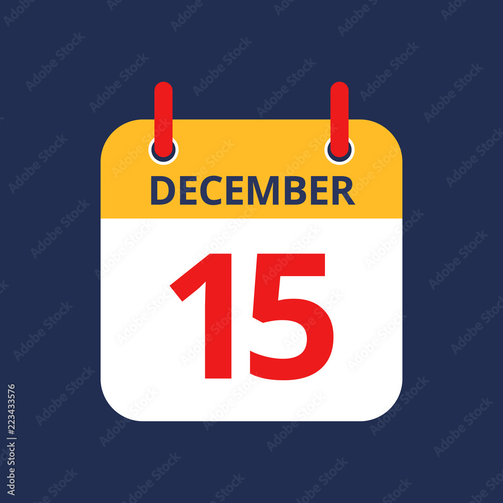 Flat icon calendar 15th of December isolated on blue background. Vector illustration. Flat icon calendar 15th of December isolated on blue background. Vector illustration.
