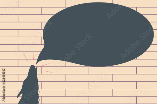 Flat design Vector Illustration Empty esp template copy text for Ad, promotion, poster, flyer, web banner, article. Contour shape of Wolf Head Pointing upward Howling Fiercely Speech Bubble